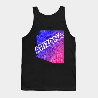 Colorful mandala art map of Arizona with text in blue and violet Tank Top